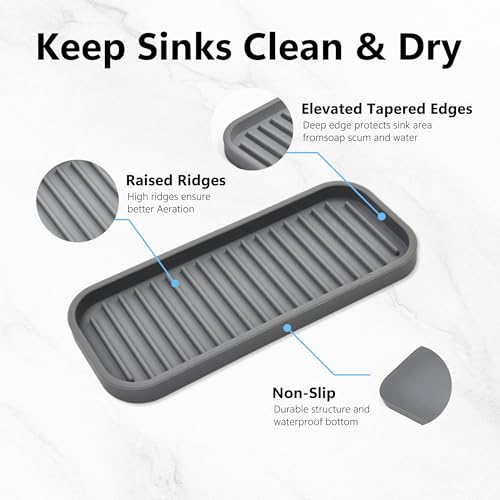 Silicone Sponge Holder for Kitchen Sink - Dish Soap Holder 2 Pack Gray | Waterproof sponge soap tray, dish sponge holder; kitchen counter/bath sink caddy Organizer, soap dispenser, scrubbers, makeup - color: Gray