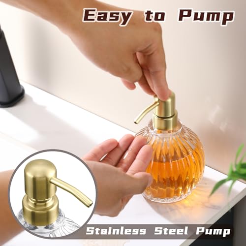 Round Bathroom Soap Dispenser Gold Pump, Glass Bottle with Stainless Steel Pump Liquid Soap Dispenser Sphere Counterto Hand Kitchen - color: Gold, size: 11oz-Round