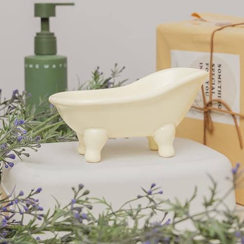 5.6" Ceramic Mini Bathtub Soap Dish Decortative Clawfoot Bathroom Soap Dish (Crème) - color: Crème