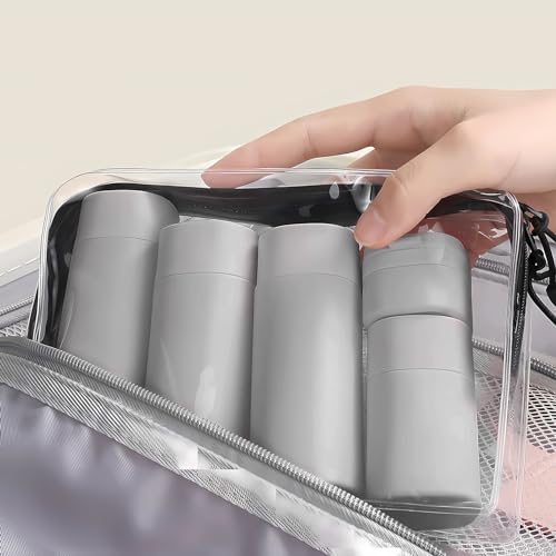 Travel Bottles for Toiletries, 5 Pack Travel Size Containers, TSA Approved Leak Proof - Silicone Toiletry Containers with Clear Bag for Shampoo, Conditioner & Lotion, Travel Essentials - color: Grey