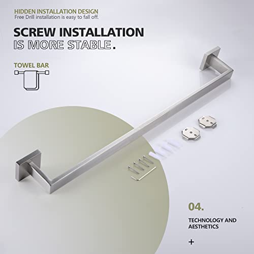 KOKOSIRI 24-Inch Single Towel Bar, Bathroom Kitchen Towel Holder, Wall Mounted SUS304 Stainless Steel Towel Rack, Brushed Nickel, B4003BR-L24 - color: Brushed Steel, size: 24-Inch