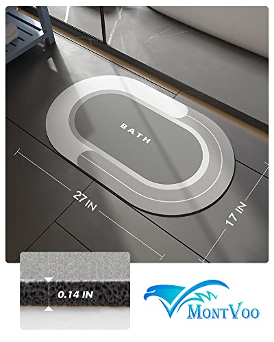 MontVoo Bath Mat - Non Slip, Quick Dry, Stain Resistant Bath Mat Rug for Bathroom Floor - Easy Care Shower Rug for Outside Bathtub - 17"x27" Grey - color: Grey, size: 17"x27"
