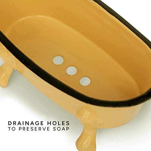 Rustic Enamel 1 Piece 5.5" Metal Clawfoot Mini Bathtub Soap Dish Mini Bath Tub Decoration Clawfoot Tub Soap Caddy Collection (Lemon with Soap) - color: Lemon With Soap