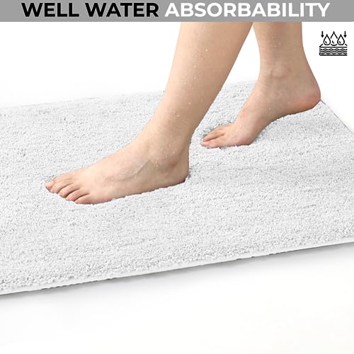 YHF Bathroom Rugs 24" X 47", Extra Thick & Soft Microfiber Shaggy, Machine Washable Bath Mats, Absorbent Bath Rugs, Non-Slip Rubber Backing Bath Mat for Bathroom Floor, Tub and Shower, White - color: Arctic White, size: 24" X 47" (Rectangular)
