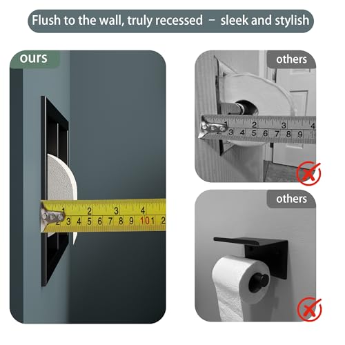 Neodrain Dual Roll Recessed Toilet Paper Holder - 304 Stainless Steel Hidden in-Wall Design Simple Loading and Unloading Space-Saving for Modern Bathrooms (Black) - color: Matte Black