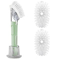 Soap Dispensing Replacement Dish Brush Storage Set with 2 PCS Brush Refills & Holder - RIMAY Dispenser Scrub Cleaning Scrubber Kitchen Dishwashing Dish Wand Handle for Dishes/Pans/Pots/Sink(Green) - color: Green