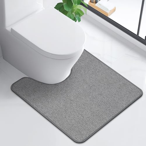 HOMTEB Toilet Rugs U Shaped Washable 24x20, Ultra Thin Toilet Rug Super Absorbent, Toilet Mat Rubber Backing Non-Slip, Toilet Mats Machine Washable Dry Quickly, Contour Bathroom Rugs for Toilet-Grey - color: Grey, size: 24" x 20" Contour Rug