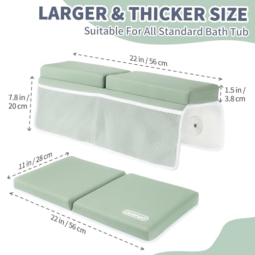 URMYWO Bath Kneeler and Elbow Rest Pad Set - 1.5" Thick Baby Bath Kneeler Pads with Toys Organizer, Anti-Slip Cozy Knee & Arm Support Bathtub Mat, Quick Dry Kneeling Pad for Baby Bath Time - color: Green