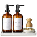 GMISUN Dish Soap Dispenser, 16 Oz Kitchen Soap Dispenser Set with Ceramic Tray & Bamboo Brush, 2 Pack Thick Amber Glass Soap Dispenser, Farmhouse Refillable Hand and Dish Liquid Soap Pump Bottle Set - color: Amber Bottles + Black Pumps