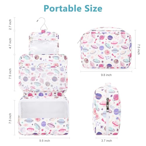 Mossio Hanging Toiletry Bag with Sturdy Hook - Large Portable Cosmetic Makeup Travel Organizer for Men & Women - color: Colorful Planet