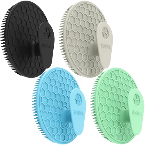 Silicone Body Scrubber 4 Pack, BEAUTAIL Shower Bath Scrubber, Gentle Exfoliating Brush for Women Men Sensitive Skin, More Hygienic Than Traditional Loofah, Long Lasting (Black+Gray+Green+Blue) - color: Black+gray+green+blue