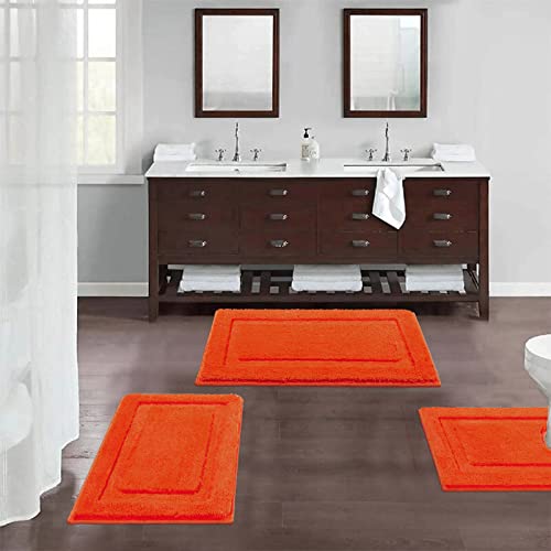 SHACOS Orange Bathroom Rugs Sets 3 Piece Small Bath Mat U Shaped Toilet Rug | 20x32+ 16x24+ 20x24, Soft Fluffy Microfiber Bath Rugs Set, Non Slip Washable Absorbent Bathroom Floor Mats Carpet Shower Rug - color: Orange, size: 16"x24"+ 20"x32"+U Shape 20"x
