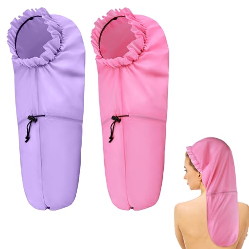 2 Pcs Large Shower Cap for Braids, Extra Long Shower Cap for Women Long Hair & Locs, Waterproof Hair Bonnets for Dreadlocks Drawstring Bath Caps for Women & Men (Pink, Purple) - color: Pink, Purple
