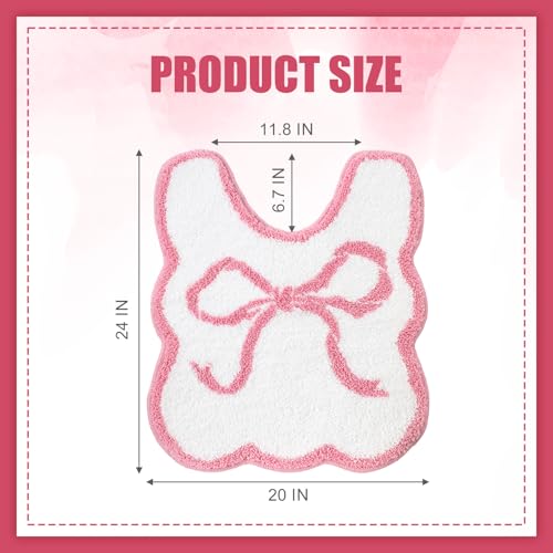 HunnmingRe Pink Bow Bathroom Rug Bow Toilet Rugs 24 x 20 Inches U Shaped Luxury Scalloped Bathroom Decor Non Slip Cute Microfiber Soft Plush Bath Mat Coquette Stuff for Toilet Back to School Shower - color: Pink, size: 24 x 20 Inches
