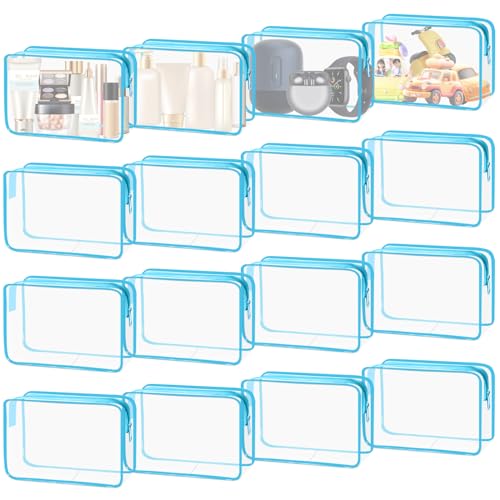 YedsIntu 16 Pieces Clear Cosmetic Bags, PVC Clear Pouch with Zipper TSA Approved Toiletry Bag for Travelling, Waterproof Transparent Travel Makeup Cosmetic Organizer Case for Men and Women (Blue-M) - color: Blue-M