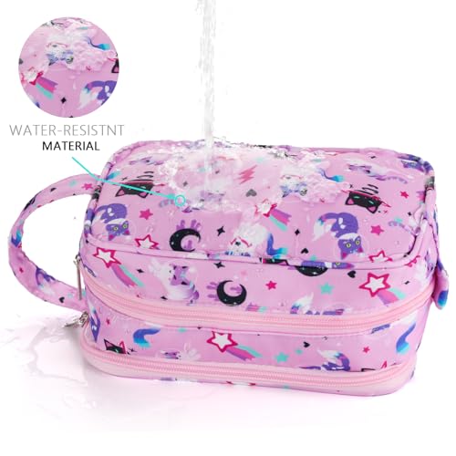 Kids Toiletry Bag for Girls, Travel Toiletry Bag for Little Young Girls Cosmetic Bag Makeup Bag Waterproof Hanging Wash Bag Toddler Toiletries, Cat Pink - color: Pink Cat