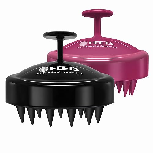 HEETA Scalp Massager Hair Growth 2-Pack, Soft Silicone Scalp Scrubber Shampoo Brush for Exfoliation Dandruff Removal Head Massage Stress Relax, Wet & Dry Use for Women Men Thick Thin Curly Hair Care - color: Red & Black