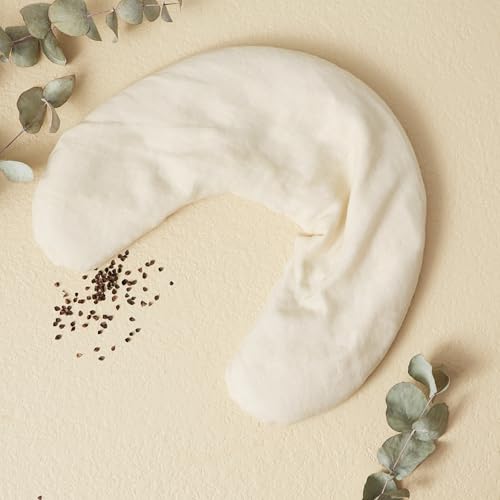 Bucky Linen Hot & Cold Neck Pillow, Natural Buckwheat Filling, Cream, 25x6.5-inch - color: Cream
