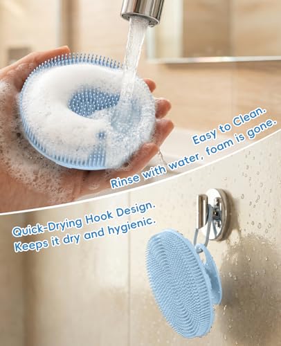 Soft Silicone Shower Brush Body Wash Bath Exfoliating Skin Massage Scrubber | 4 Pack Dry Skin Brushing Glove Loofah, Fit for Sensitive and All Kinds of Skin(2 Pack Sky Blue+2 Pack Black) - color: Black(2p)+sky Blue(2p)