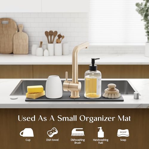 Large Faucet Mat for Kitchen Sink - Stone Drying Mat for Kitchen Counter, Diatomite Fast Drying Stone Sink Tray, Super Absorbent, Stylish Decor and Protector for Bathroom (Dark Grey, 23.6" x 5.5") - color: Dark Gray, size: 23.6" x 5.5"