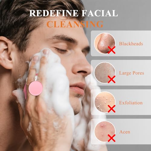 VWMYQ Silicone Face Scrubber for Men, Gentle Exfoliator Pad & Massager, Facial Cleansing Brush Silicone Face Wash Brush Removes Dead & Dry Skin（Pink） - color: Pink
