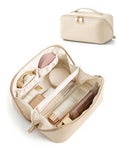 BAGSMART Makeup Bag Travel Cosmetic Bag, Large Make Up Bag Flat Open Toiletry Bag for Women, PU Leather Travel Essentials Organizer Case, Wide-open Pouch Purse for Skincare, Brushes, Cream Beige - color: 10- Cream Beige