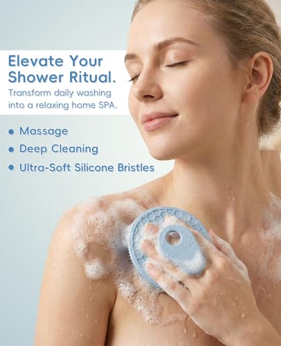 2 Pack Soft Silicone Body Scrubber, Exfoliating Skin Massage Shower Brush | Body Wash Bath Dry Skin Brushing Glove Loofah, Fit for Sensitive and All Kinds of Skin(Mint+Blue) - color: Blue+mint