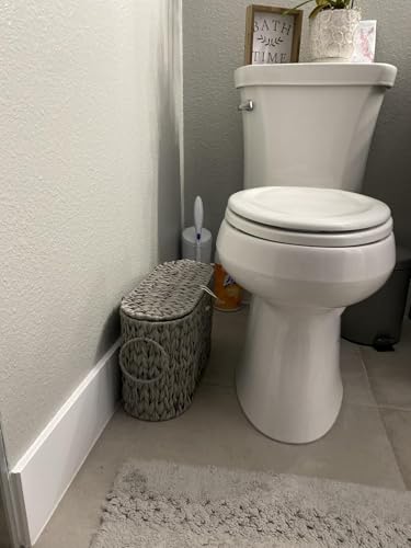 Coeusy Toilet Paper Storage Basket with Lid,Wicker Toilet Paper Holder Stand,Narrow Decorative Woven Bathroom Basket Organizer,Free Standing Grey - color: Grey