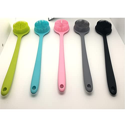 Long Handle Silicone Body Scrubber for Shower, Dual-Sided Back Scrubber Brush with Soft Bristles&Massage Nodes, Exfoliating Bath Brush for Hard to Reach Areas, Easy to Clean & Quick Dry, for Daily Use - color: Gray