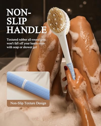 Shower Brush for Massage Dry Brushing: Back Scrubber for Shower with 18.1 in Anti Slip Long Handle - Bath Body Brush for Lymphatic Drainage, Exfoliator Improving Skin Health for Women Men Elderly Blue - size: Long Handle 18.1 in-Light Blue