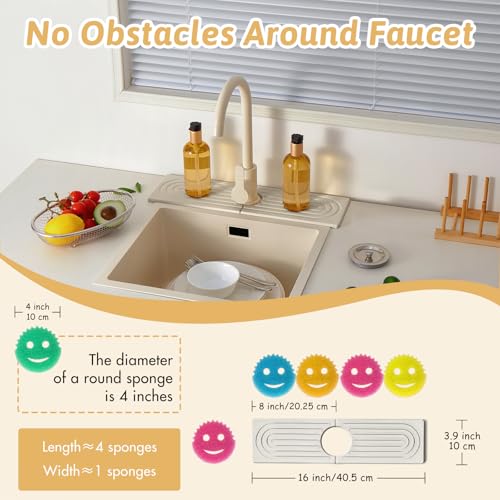 Quick Dry Stone Sink Splash Guard, 16" Extended Diatomaceous Earth Sink Absorbent Faucet Mat, Instant Drying Stone Tray for Kitchen & Bathroom Countertops, Aesthetic Home Decor Gift Women, Ash Grey - size: 16" x 3.9"