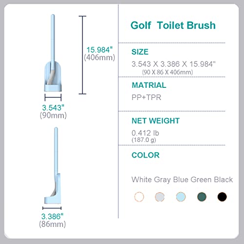 Toilet Brush, Long Handle Golf Toilet Brush with Holder 360° Deep Cleaning Flexible Silicone Toilet Cleaner Brush Wall Mounted for Bathroom (Blue) - color: Blue