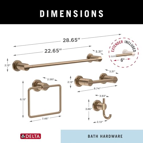 Delta 4-Piece Champagne Bronze Bathroom Set Towel Rack, Ring, Toilet Paper Holder, Hook | Nicoli Bath Accessories - color: Champagne Bronze