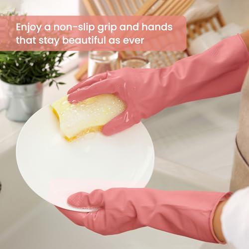 Rubber Cleaning Gloves for Dishwashing, 4 Pairs Reusable Kitchen Gloves for Washing Dishes and Household Cleaning, Colorful Dish Gloves with Flocked Lining and Non-Slip Grip, Pefect for Woman Men - L - color: A-boho, size: Large