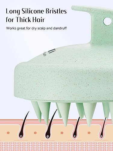 HEETA Scalp Massager Hair Growth 2-Pack, Silicone Scalp Scrubber Shampoo Brush for Exfoliation Dandruff Removal Head Massage Stress Relax, Wet & Dry Use for Women Men Hair Care, Wheat Straw Material - color: Light Green & Beige