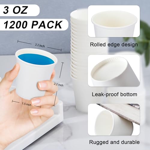 SIUQ 1200 Pack 3 oz Paper Cups, Small Disposable Bathroom Mouthwash Cups, Mini White Paper Espresso Cups 3 Ounce for Parties, Bathroom, Picnics, Travel and Events - color: 1200pack-3oz