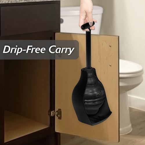 Korky BeehiveMAX Hideaway - Heavy Duty Toilet Plunger with Holder in Black - Drip Free Carry-Seals All Bowl Shapes – Powerful Clog Removal, 97-5B - color: Black