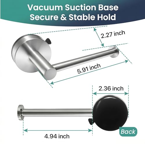 Removable Suction Cup Toilet Paper Holder, No Drilling Bathroom Wall Mount Tissue Roll Holder Brushed Nickel Stainless Steel Damage-Free Easy Install & Reposition Fits Smooth Surfaces - color: Brushed Nickel