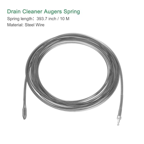uxcell 1 Pcs Drain Clog Remover 393.7 inch 10M 10mm Thick, Drain Augers Hair Remover Spring Cable with Electric Drill Connector, Plumbing Snake for Kitchen Sink, Bathtub Drain Toilet - size: 393.7 Inch