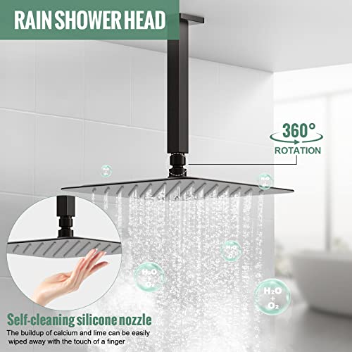 SunCleanse Rainfall Shower System Oil Rubbed Bronze Shower Faucet Combo Set with High Pressure 12 Inches Square Rain Shower Head, Handheld and Shower Faucet Rough-in Mixer Valve and Trim - color: Oil Rubbed Bronze, style: 12-ceiling