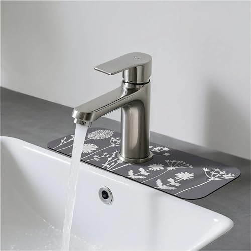 Faucet Fast Absorbent Pad - White Flowers And Grass Silhouettes Drying Pad, Suitable For Kitchen, Bathroom, Island And Other Scenes - color: White flowers and grass silhouettes