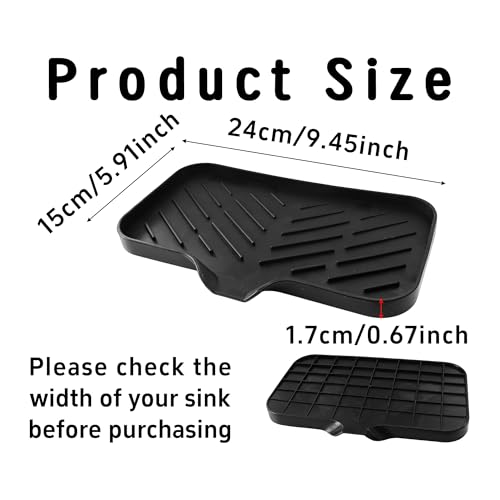 9.4” x 5.9” Silicone Soap Dish with Self-Draining Spout, Multi-Purpose Kitchen Bathroom Sink Organizer Tray for Bar Soap, Sponge, Dispenser Bottle Counter Storage, Black - color: Black, size: 9.4” x 5.9”