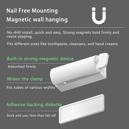 Magnetic Toothpaste Squeezer, Tube Squeezer Bathroom and Kitchen Gadgets for Various Tube-Based Cosmetics and Sauces, Home and Apartment Essentials by So Nice (2)