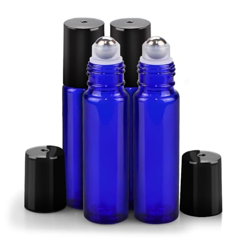 sungwoo 4 Pack Roller Bottles, 10 ml Essential Oil Glass Roller Bottles with Stainless Steel Roller Balls Blue - color: Blue, style: 4 Pack