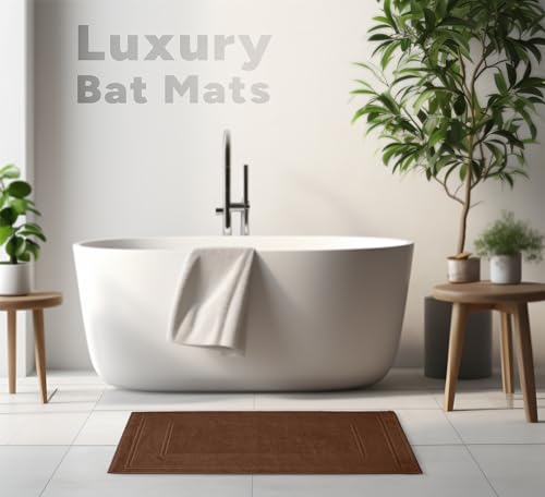 Avalon Towels Brown Bath Mat - 100% Cotton Set of 2 Absorbent Bathmat - Bathroom Mats Quick Dry Bath Mats for Bathrooms (22x34 Inches) - color: Brown, size: Pack of 2