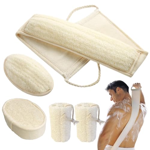 Natural Loofah Sponge, Exfoliating Body Scrubber for Men Women, Loofah with Handle, Exfoliating Back Scrubber for Shower Set, Deeply Clean & Invigorate Your Skin (5 pcs in Box) - style: 5 Count Natural Loofah in 4 Styles
