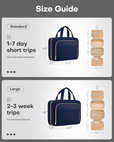 HOTOR Hanging Travel Toiletry Bag Women Men, Dark Blue, Medium | Waterproof Makeup Bag Hanging Hook,Multiple Pockets,Travel Essentials,11.2 x 3.2 x 8.9inches - color: Dark Blue, size: Medium