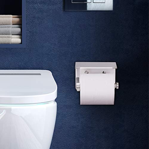 VAEHOLD Self Adhesive Toilet Paper Holder with Phone Shelf Stainless Steel Wall Mounted Toilet Paper Roll Holder - Rustproof and Bathroom Washroom Tissue Roll Holder with Storage Shelf - Silver - color: Silver