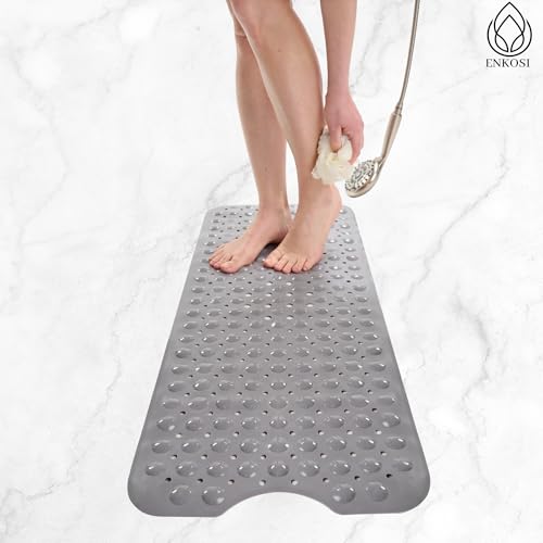 ENKOSI Large Non Slip Bathtub & Shower Mat - Extra Long 40 x 16 Inch, Anti Slip Bathmats for Bathroom Tub (40x16 Grey 1-Pack) - color: Gray