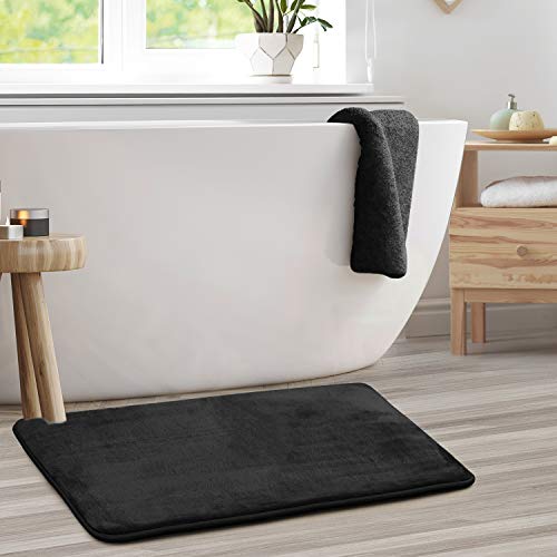 Clara Clark Bathroom Rugs, Velvet Memory Foam Bath Mat, Non-Slip, Machine Washable Bath Rugs - Dries Quickly, Ultra Soft Plush Bath Mats for Bathroom, 20 x 32, Black - color: Black, style: 20 x 32